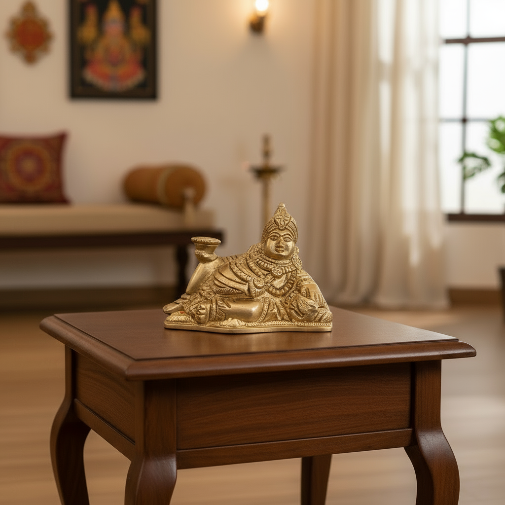 Brass Lord Kubera Reclining Idol - Hindu God of Wealth & Prosperity