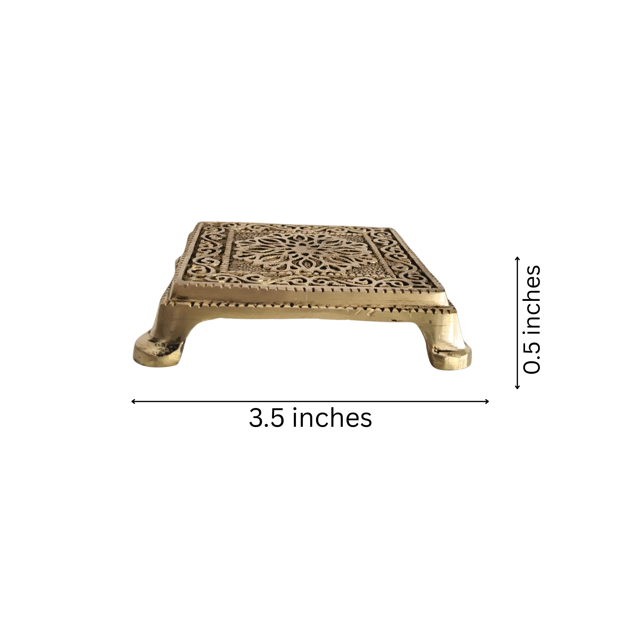 Square Brass Puja Pedestal with Filigree Design