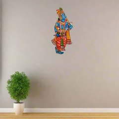 Lord Krishna with Flute - Traditional Tholu Bommalata Leather Wall Art