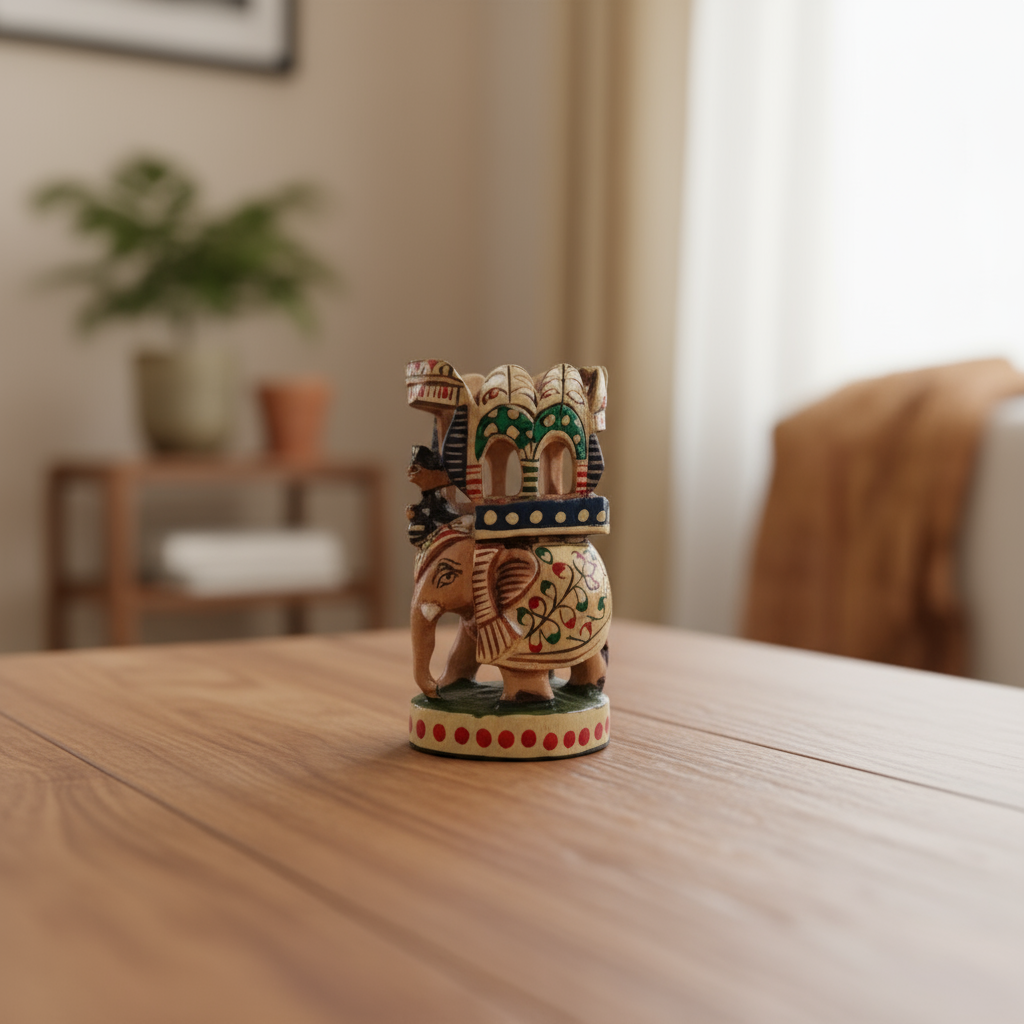 Handprinted Ambari Elephant | Decorative Miniature Figurine