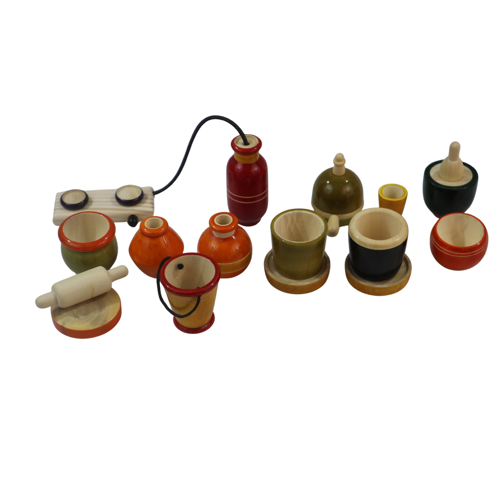 Eco-friendly wooden kitchen toys set with bright hand-painted finish