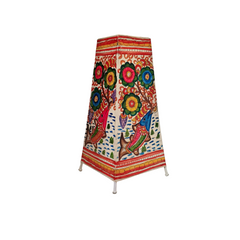 Hand-Painted Leather Lamp with Vibrant Fish and Tree of Life Motif