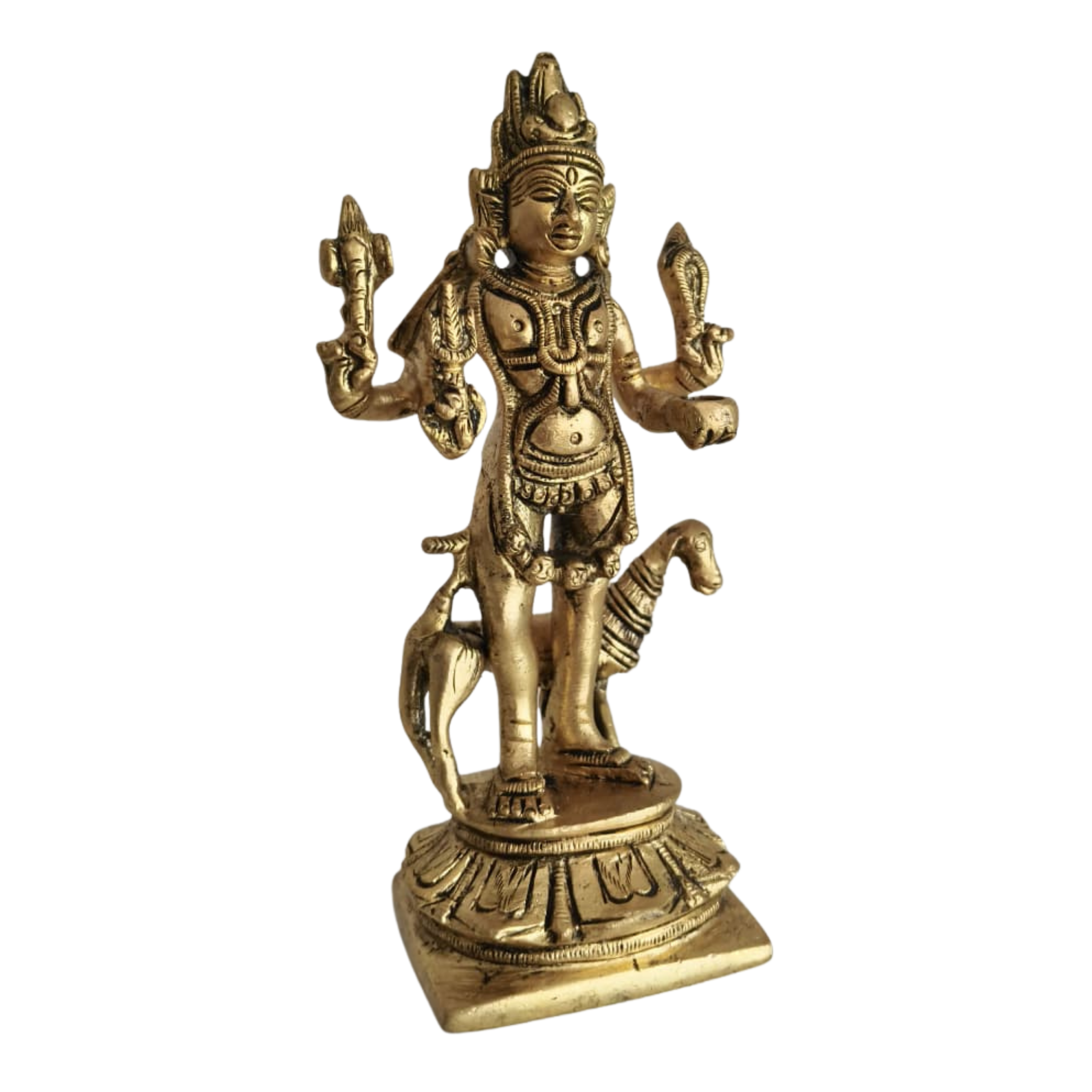 Powerful Brass Kala Bhairava Idol with Dog - Protector Deity Sculpture