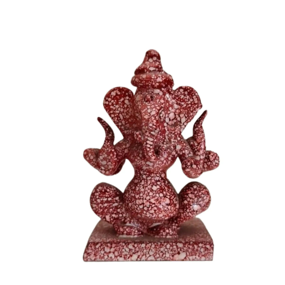 Red Marble Two-Sided Ganesha Idol – Handcrafted Divine Home Decor   Marble