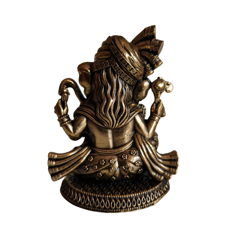 Brass Pagdi Ganesha Statue - Seated Lord Ganpati with Traditional Turban   Brass Artwork