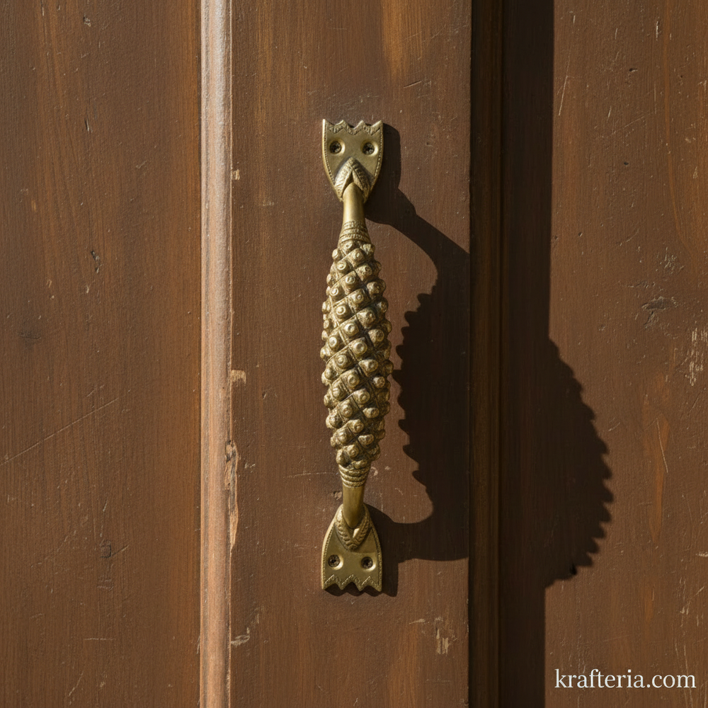 Antique Brass Textured Door Handle – Handcrafted Decorative Pull Handle   Brass Artwork