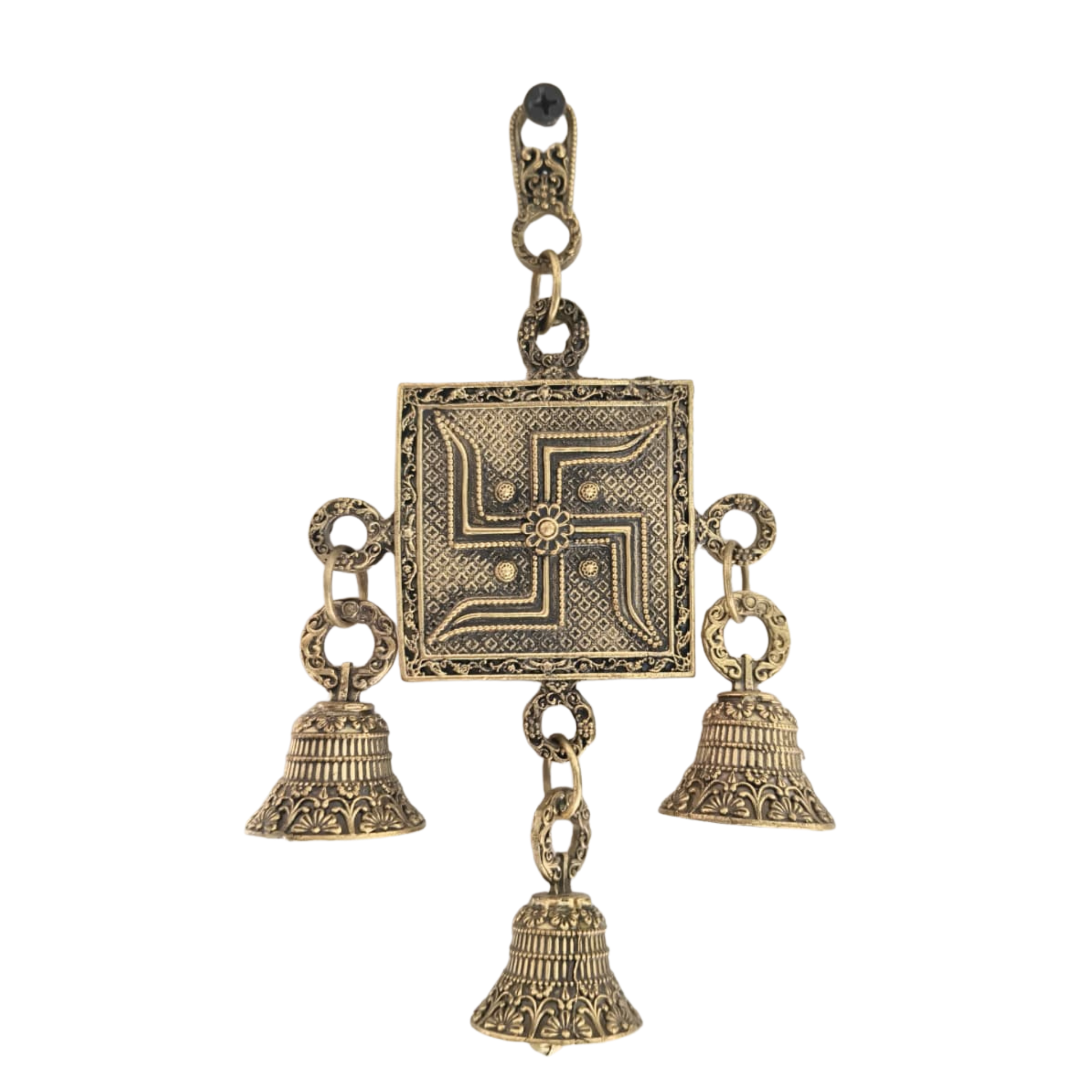 Auspicious Brass Swastika Wall/Door Hanging with Decorative Temple Bells