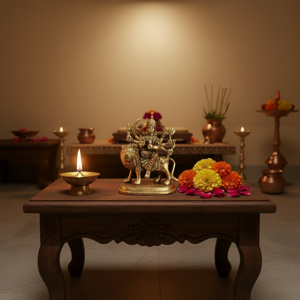 Brass Goddess Durga Riding Lion: The Divine Protector and Destroyer of Evil