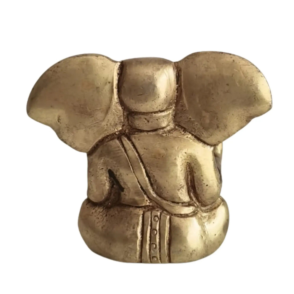Golden Brass Sitting Lord Ganesha Idol - Prosperity Murti   Brass Ware