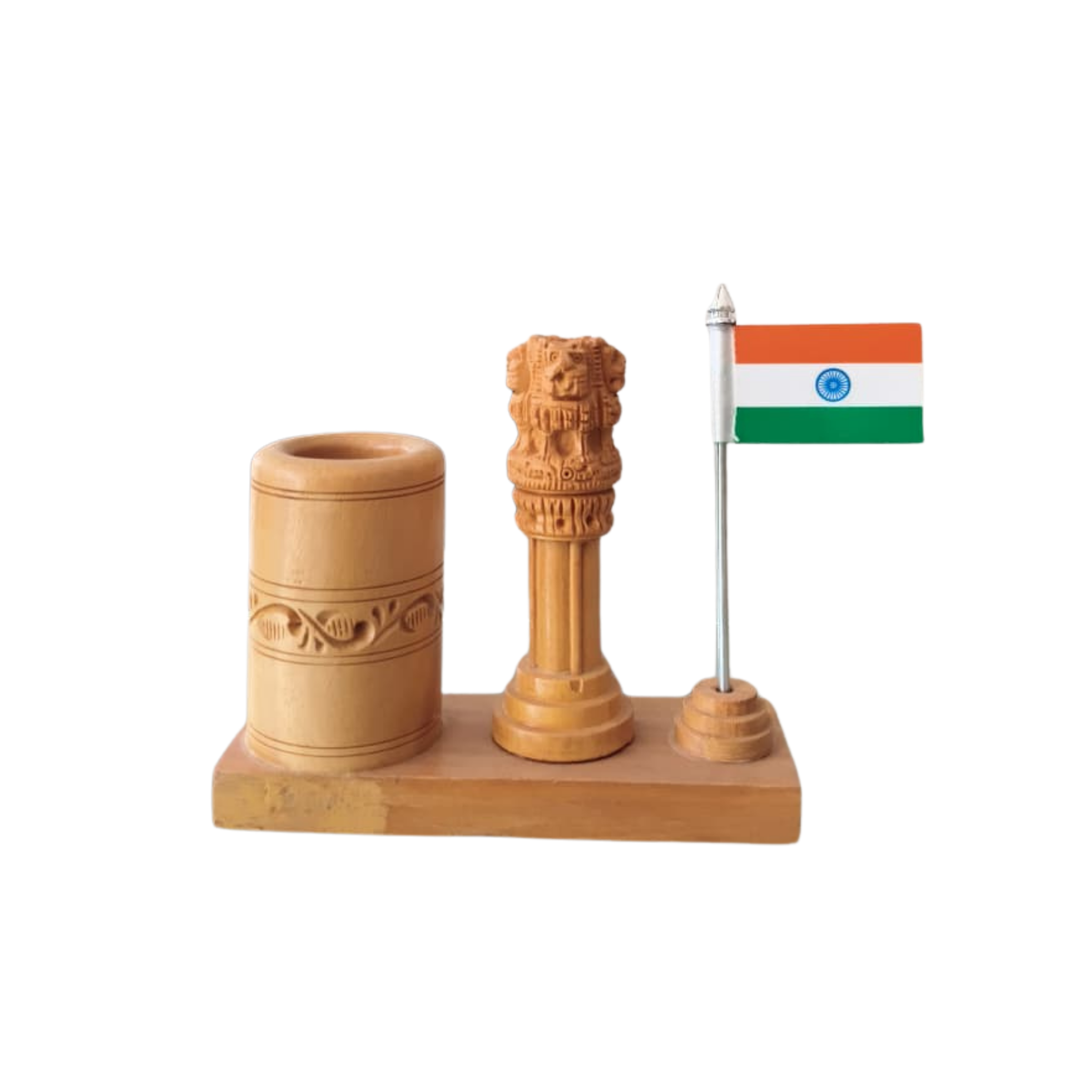 Ashoka Pillar Pen Stand – Wooden Office Table Accessory