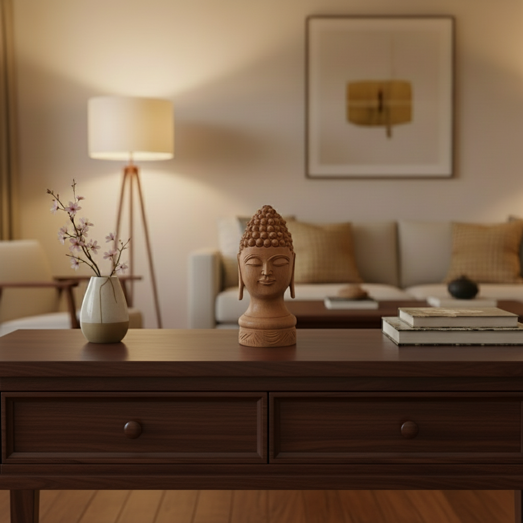 Buddha Wooden Head Statue | Hand-Carved Spiritual Decor