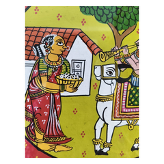 Village Woman Offering Food Scene - Cheriyal Folk Painting   Cheriyala Painting