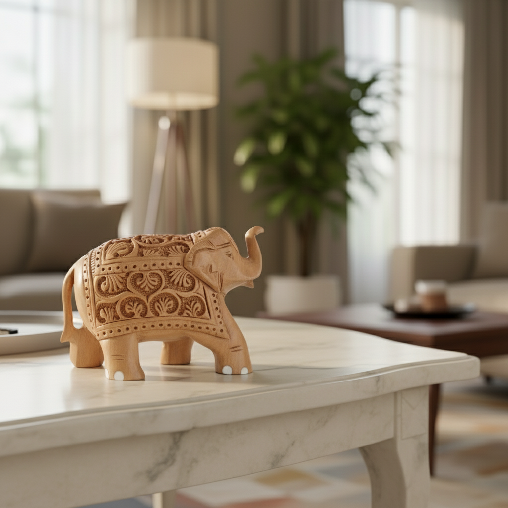 Hand-Carved Wooden Elephants – Artisan Decorative Sculptures