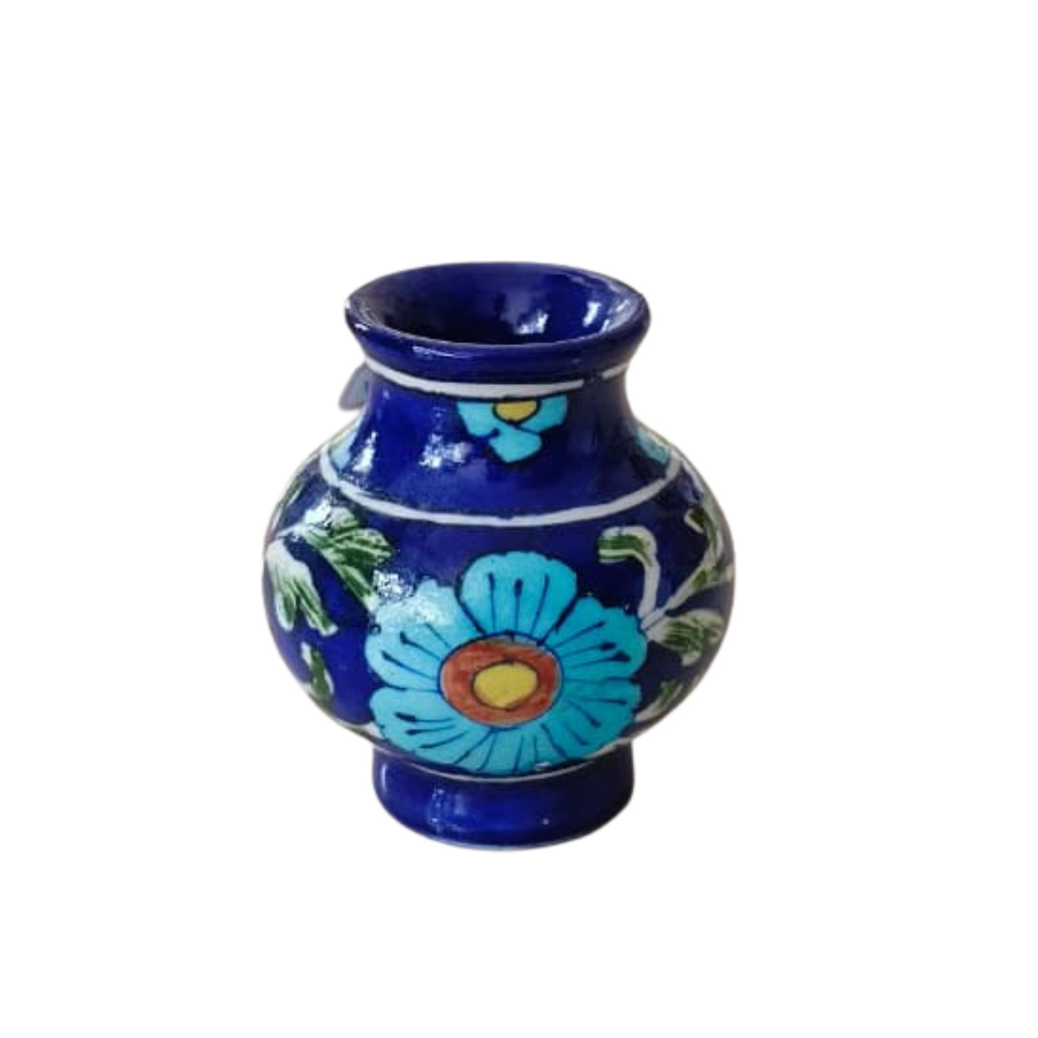Charming Blue Pottery Mini Vase | Hand-Painted Large Blue Floral