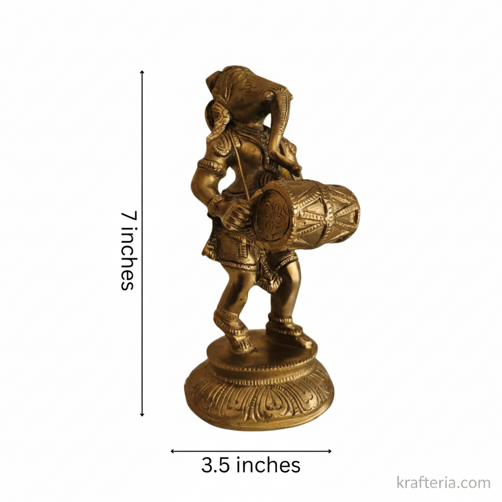 Lord Ganesha Playing Dholak Altar Statue for Home Temple & Decor   Brass Artwork