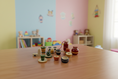 Handcrafted wooden kitchen toys set painted with vibrant non-toxic colors