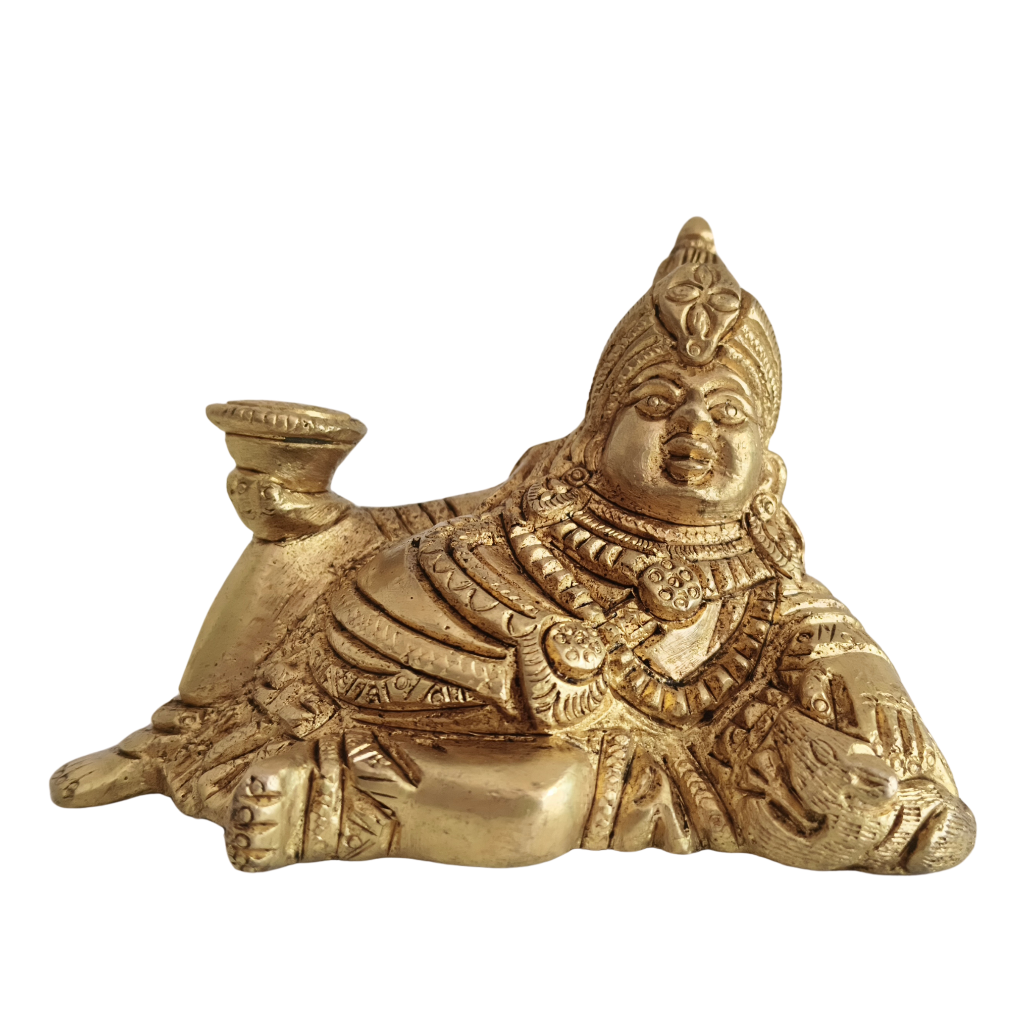 Brass Lord Kubera Reclining Idol - Hindu God of Wealth & Prosperity