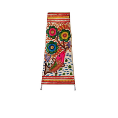 Hand-Painted Leather Lamp with Vibrant Fish and Tree of Life Motif