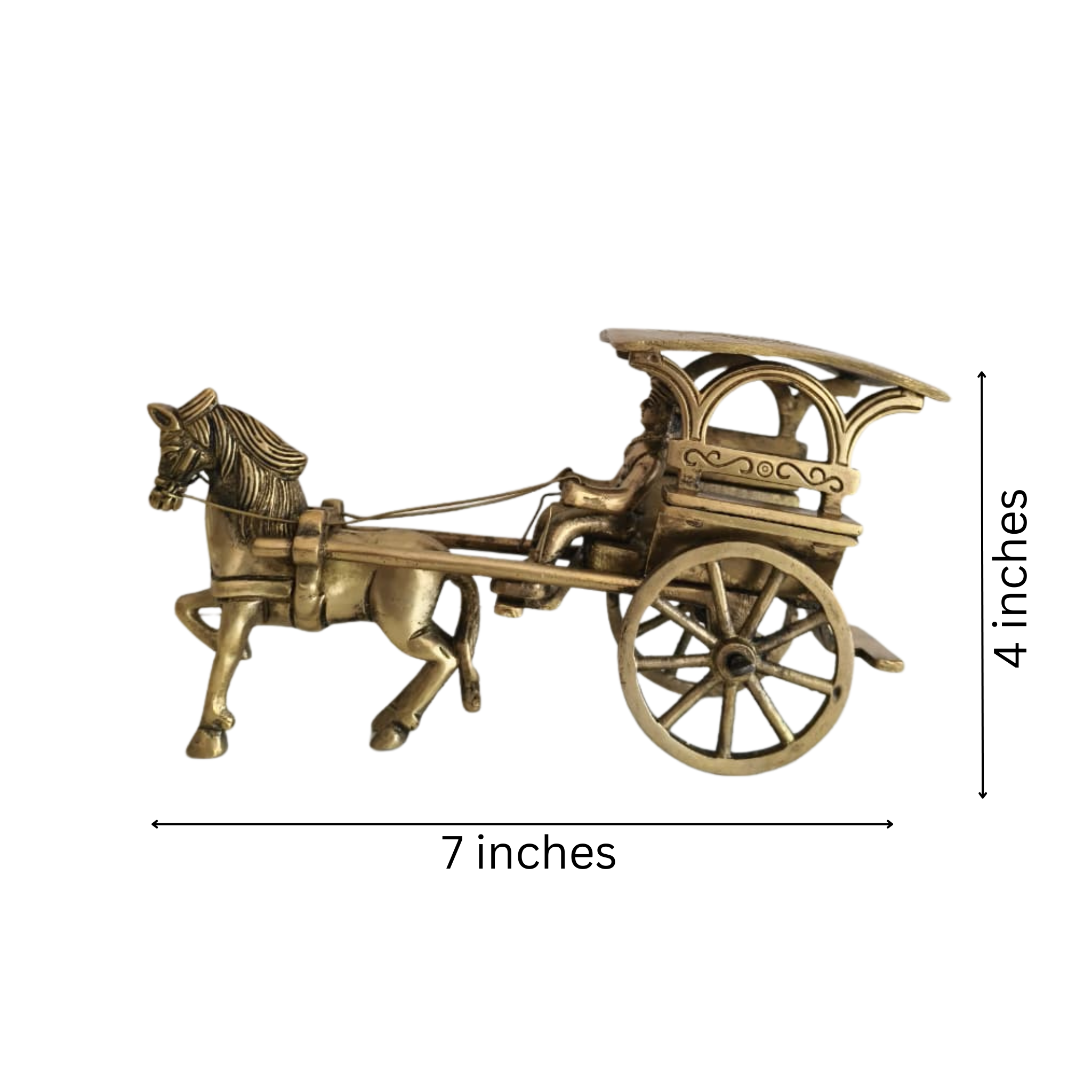 Vintage Style Brass Horse and Chariot Figurine | Handcrafted Indian Tonga / Buggy Decor