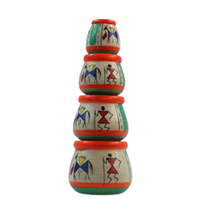 Traditional Channapatna lacquered wooden craft pot set
