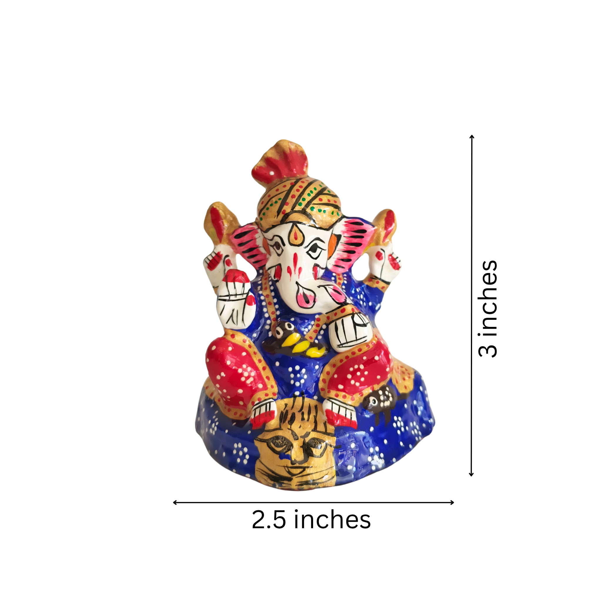 Intricately Painted Royal Blue and Red Lord Ganesha Idol with Turban