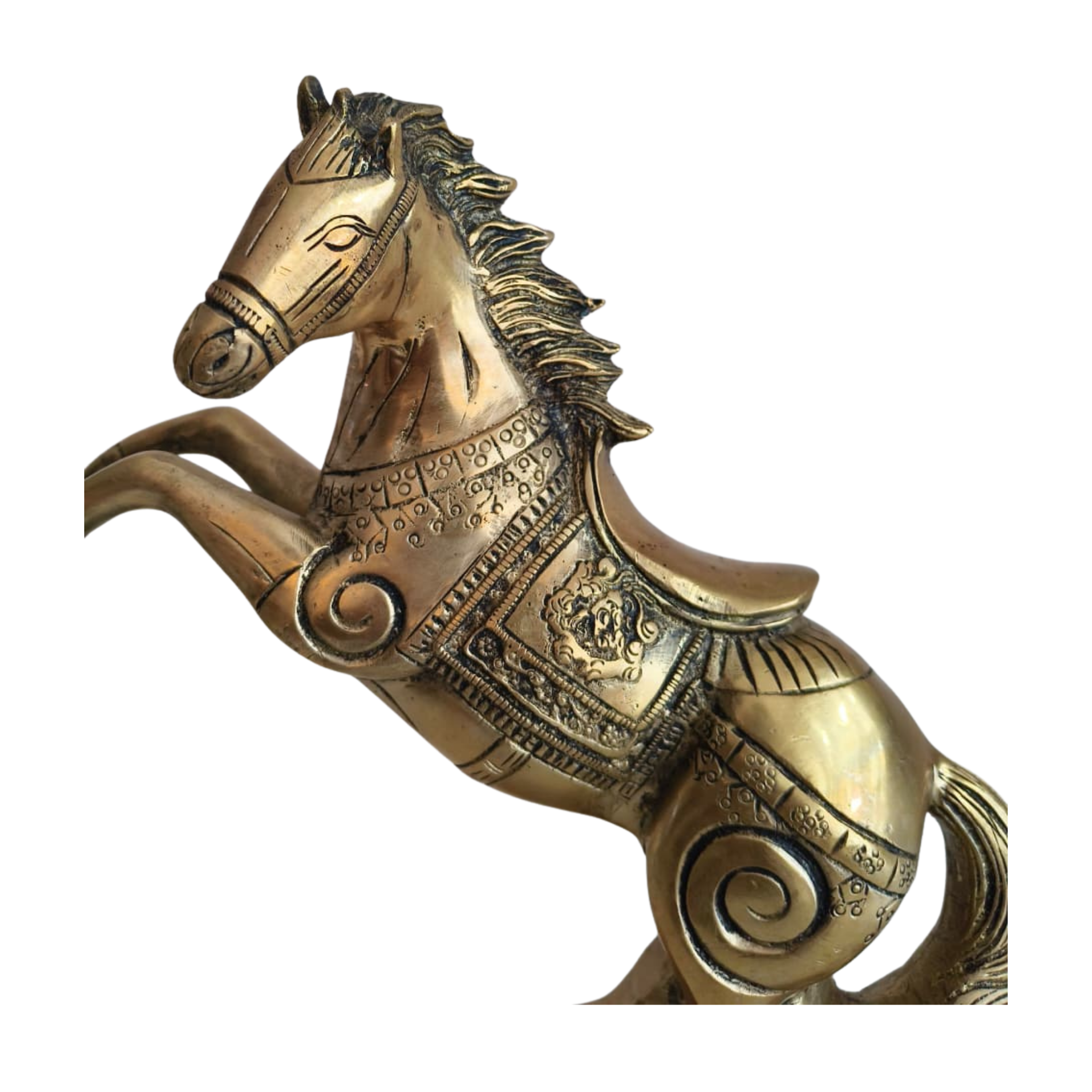 Galloping Brass Horse Statue | Ornate Handcrafted Rearing Horse Sculpture