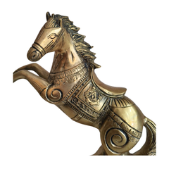 Galloping Brass Horse Statue | Ornate Handcrafted Rearing Horse Sculpture