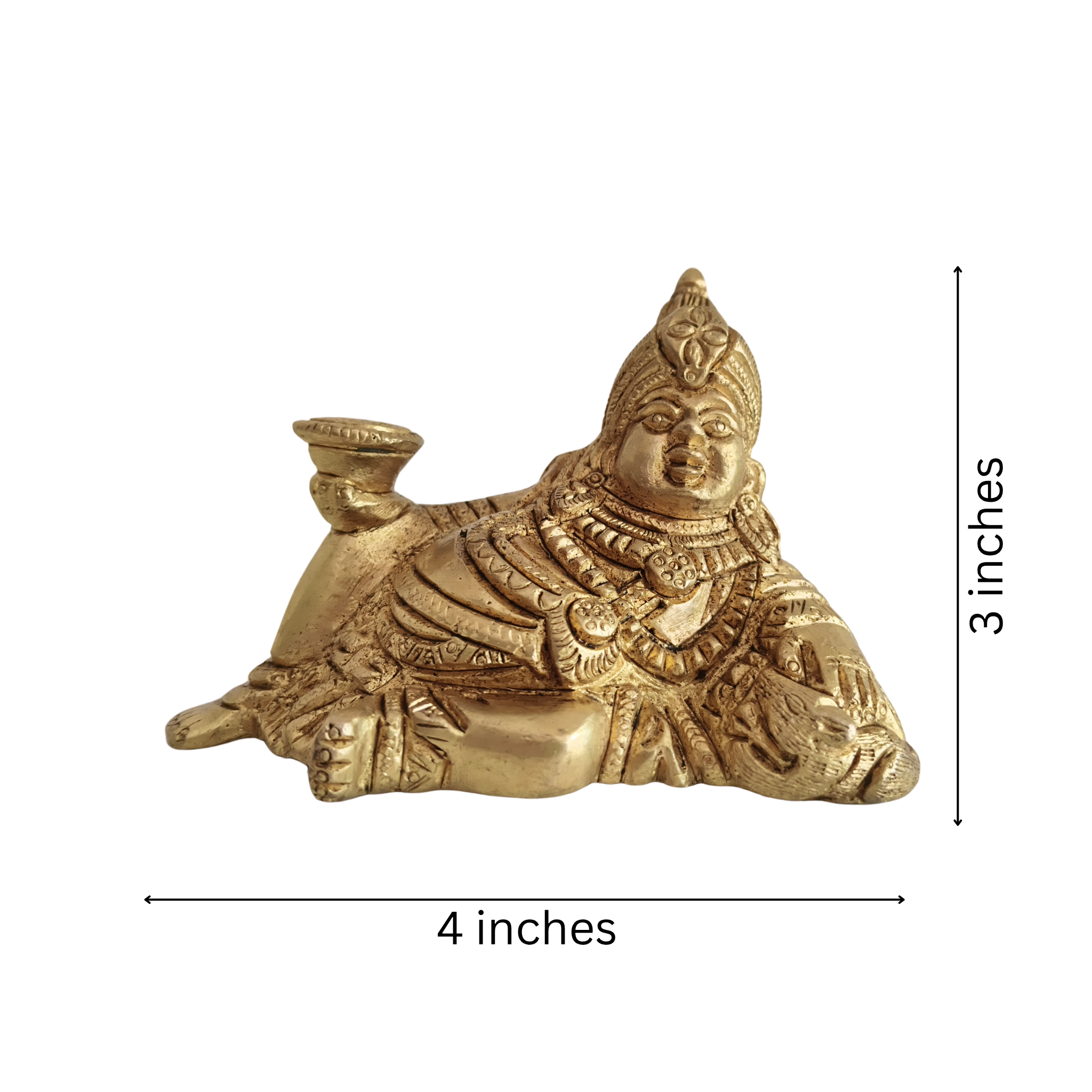 Brass Lord Kubera Reclining Idol - Hindu God of Wealth & Prosperity