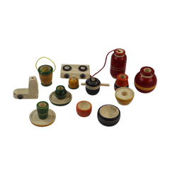 Colorful handmade wooden kitchen play set for kids with safe non-toxic paint