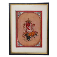 Exquisite Miniature Painting of Lord Ganesha on His Vahana