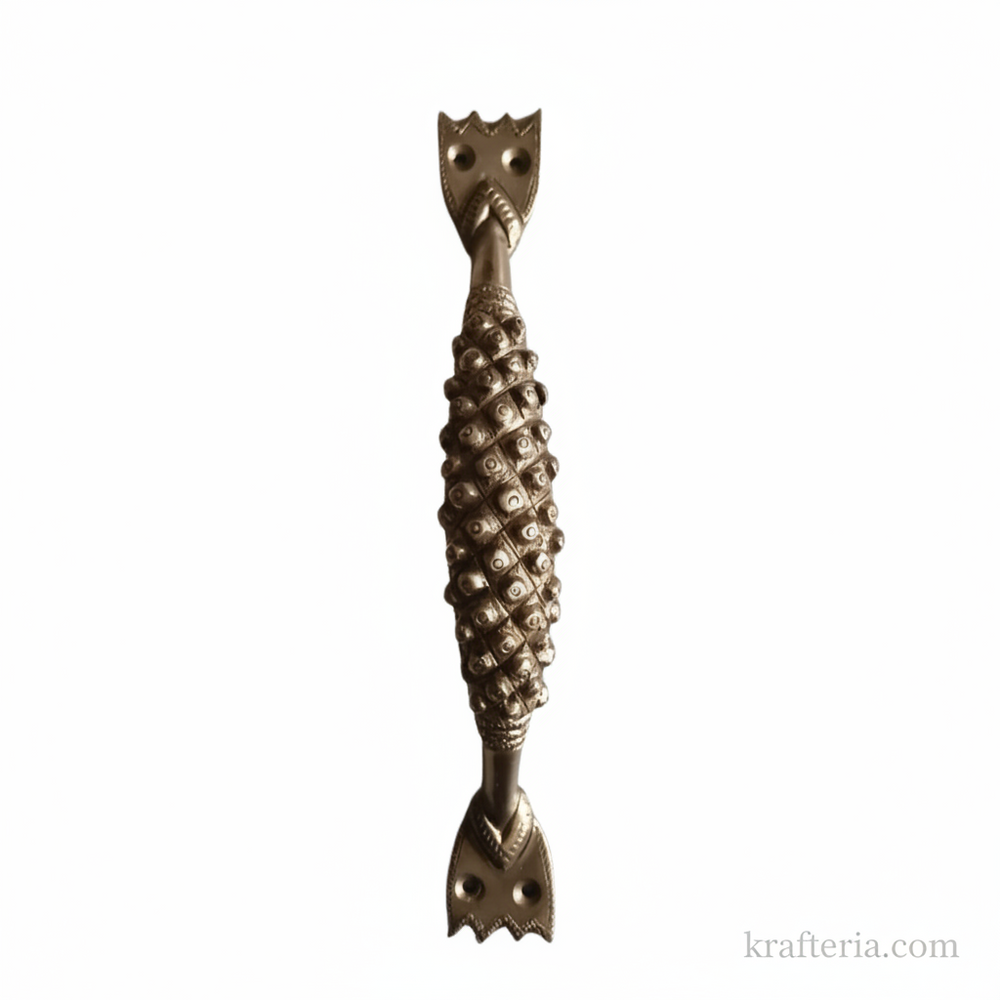 Antique Brass Textured Door Handle – Handcrafted Decorative Pull Handle   Brass Artwork