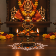 Handcrafted Brass Peacock Altar Diya – Royal Mayil Lamp on Lotus Pedestal   Brass Artwork