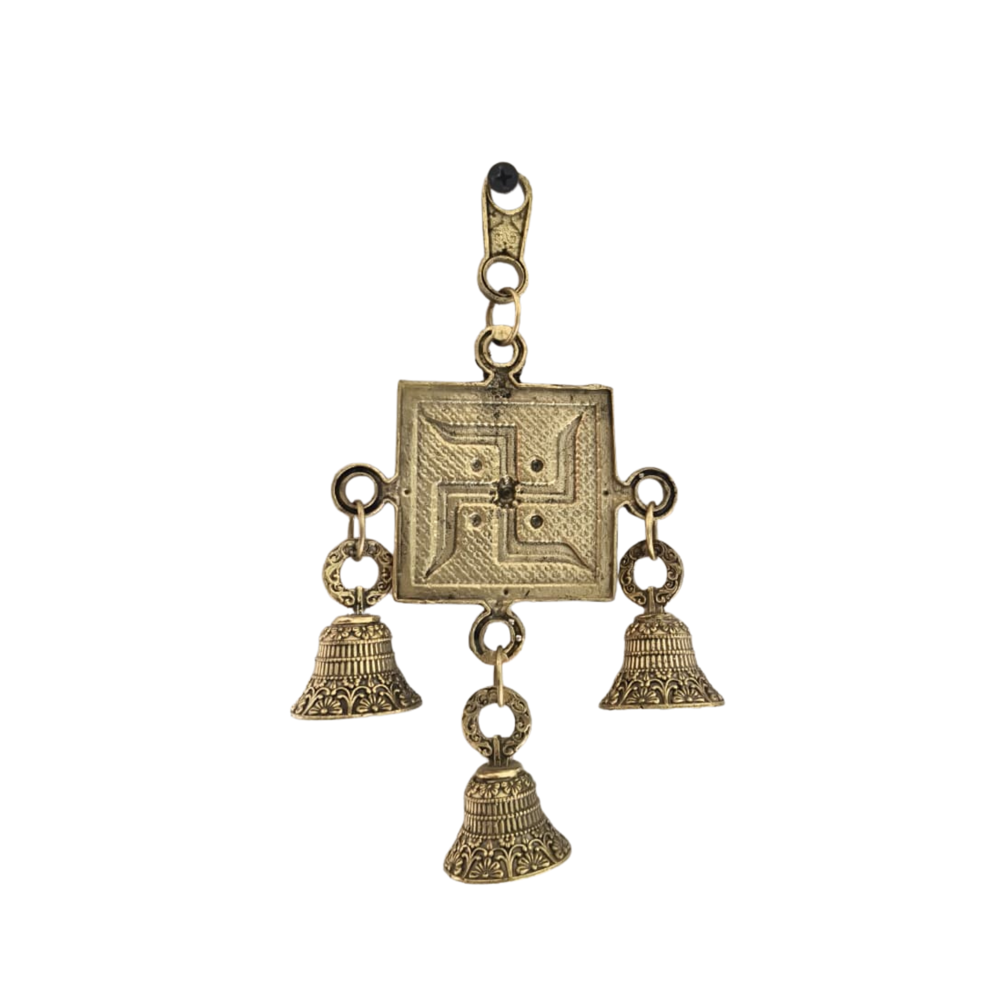 Auspicious Brass Swastika Wall/Door Hanging with Decorative Temple Bells