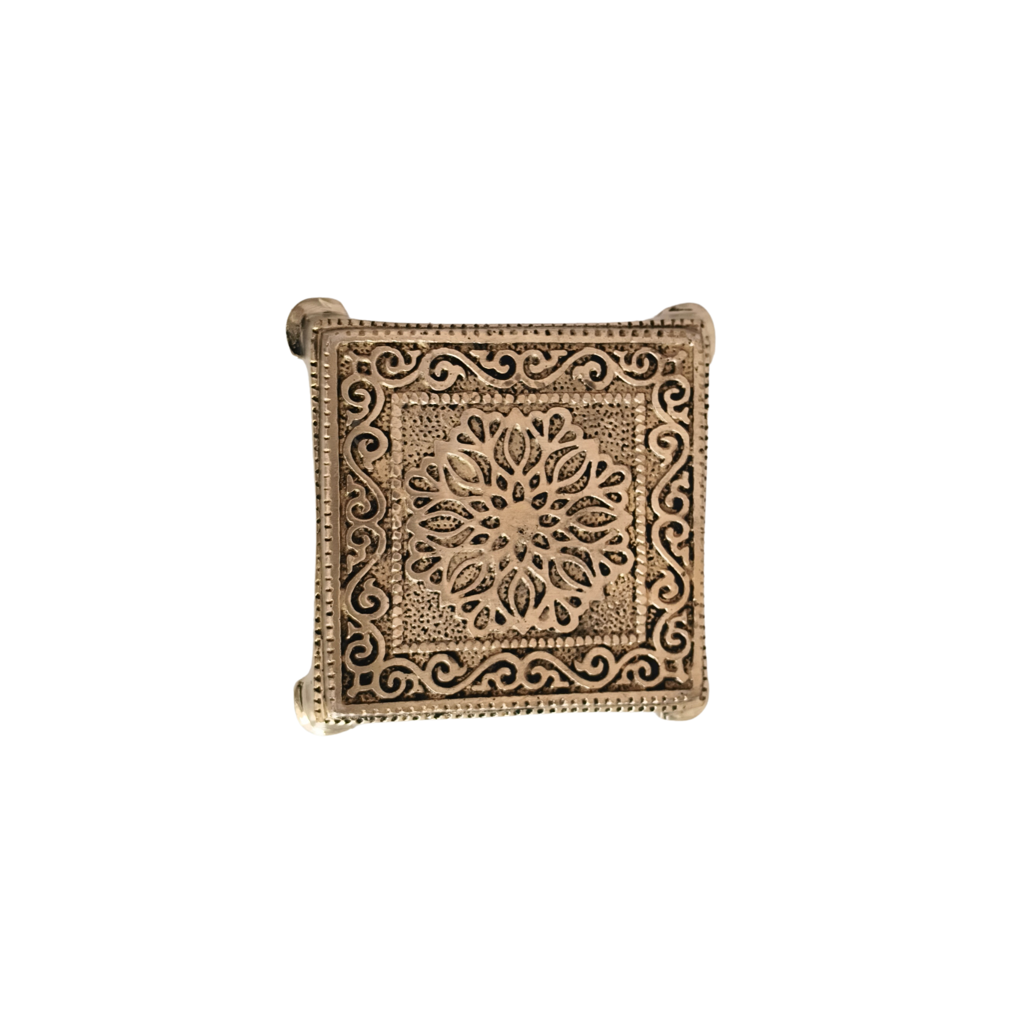 Square Brass Puja Pedestal with Filigree Design