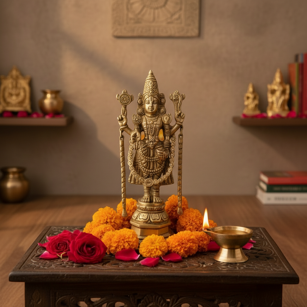 Brass Lord Venkateswara (Balaji) Idol: Embodiment of Prosperity and Grace