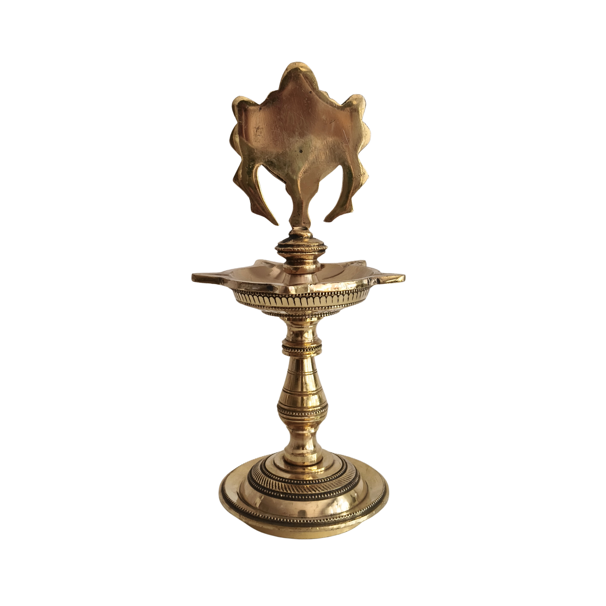 Brass Shankha (Conch) Motif Diya - Traditional Puja Oil Lamp