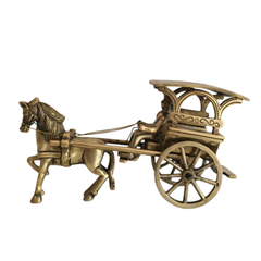Vintage Style Brass Horse and Chariot Figurine | Handcrafted Indian Tonga / Buggy Decor