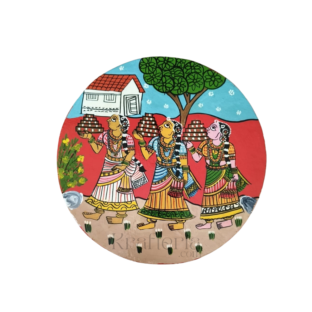 Cheriyal Inspired Bonalu Painting – Handmade Circular Wall Piece   wall decor
