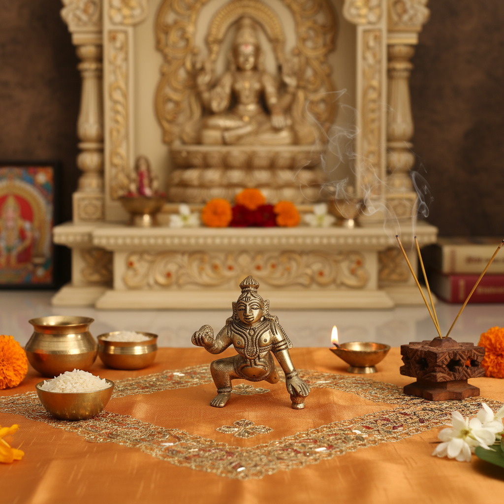 Brass Idol of Bal Krishna (Baby Krishna) with Butter Ball