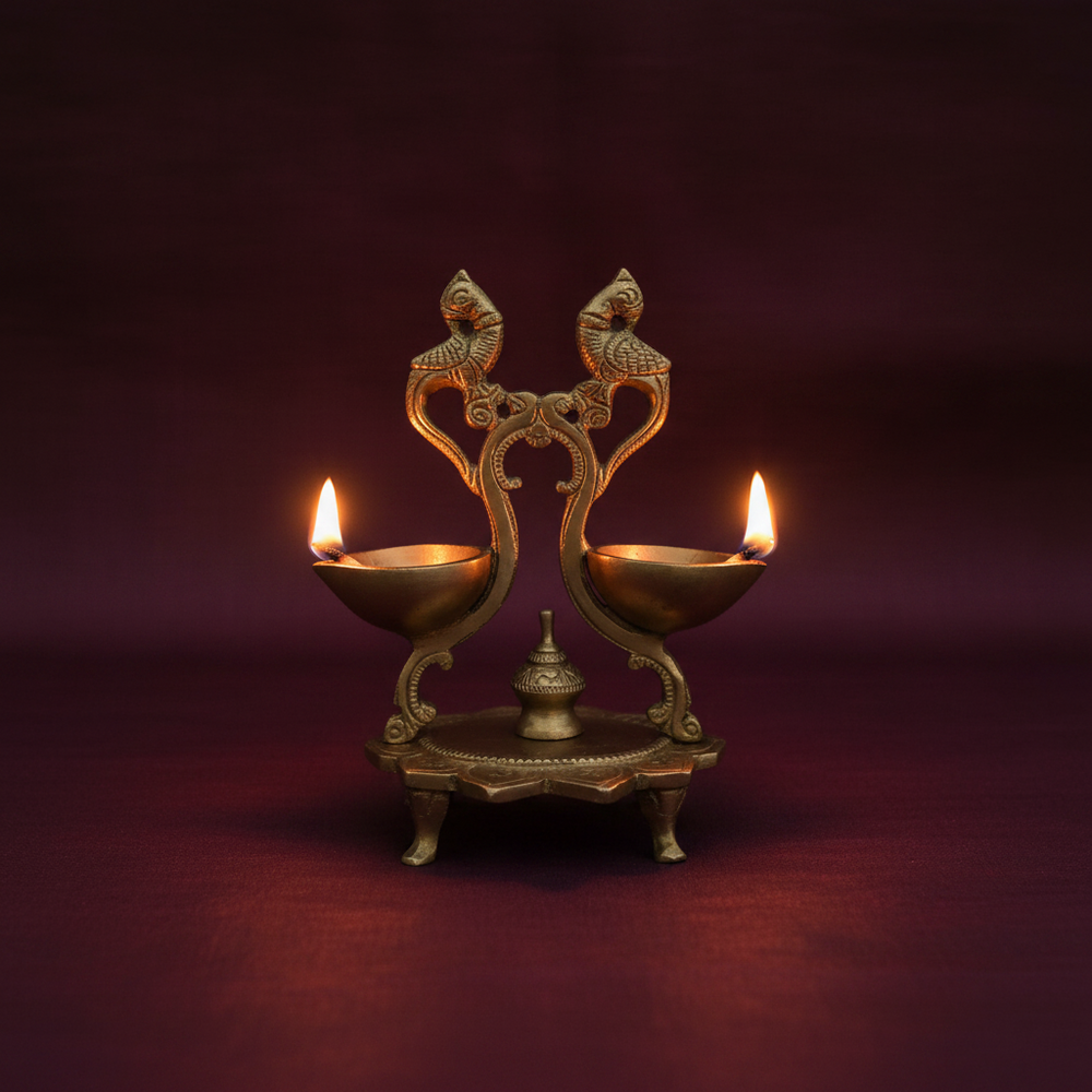 Handcrafted Brass Peacock Altar Diya – Royal Mayil Lamp on Lotus Pedestal   Brass Artwork