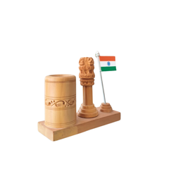 Ashoka Pillar Pen Stand – Wooden Office Table Accessory