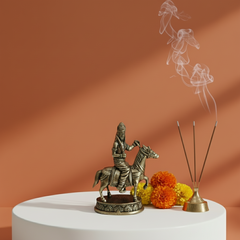 Brass Equestrian Warrior Idol - Lord Khandoba or Kalki Avatar with Sword