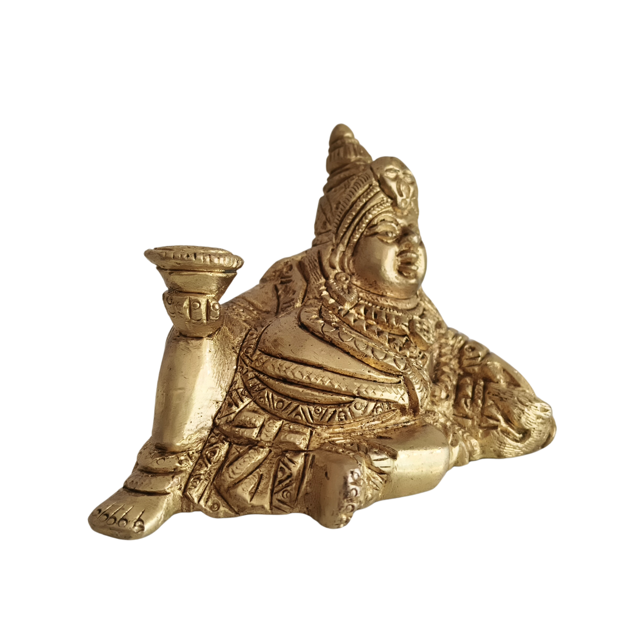 Brass Lord Kubera Reclining Idol - Hindu God of Wealth & Prosperity