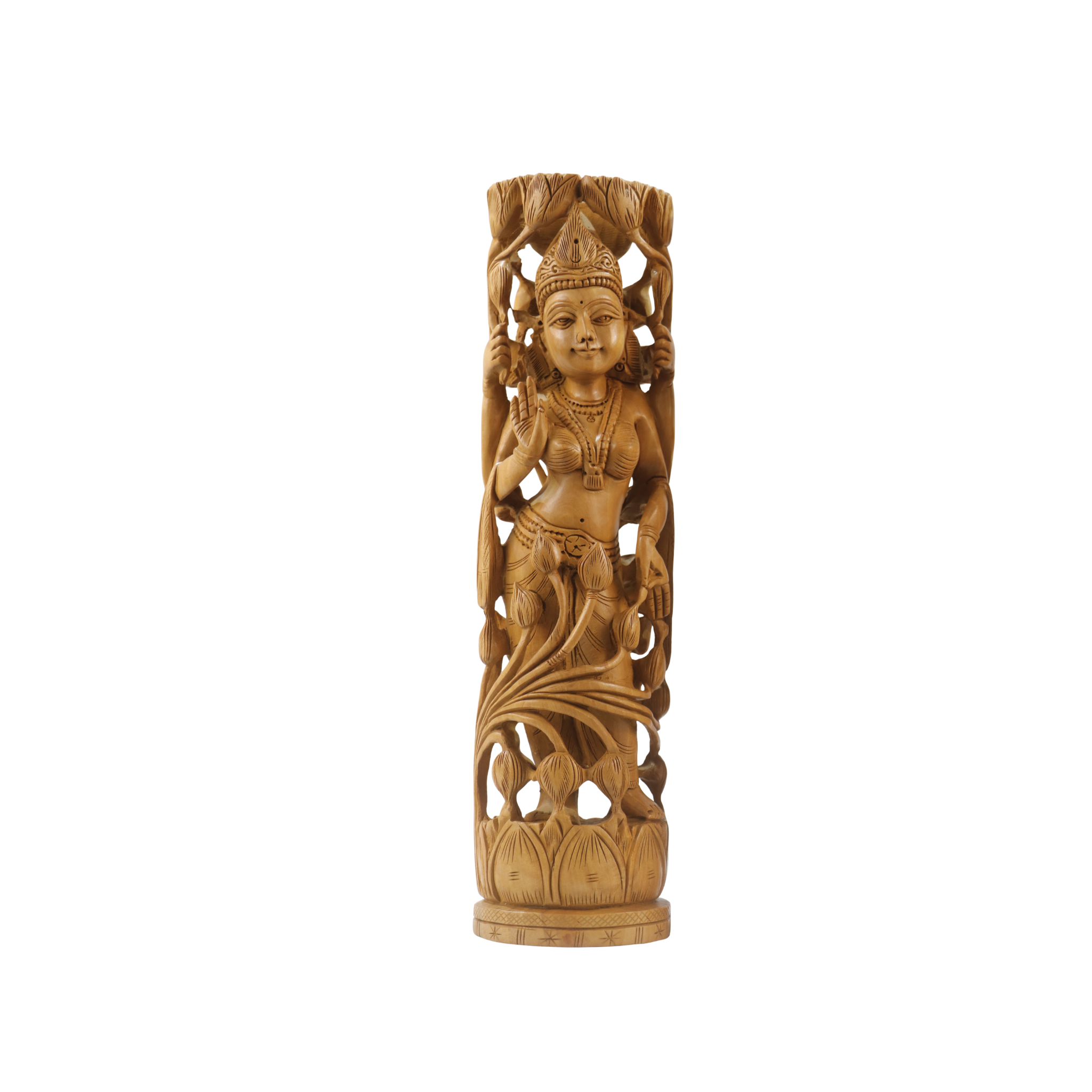 Hand-Carved Wooden Goddess Parvathi Statue – Standing on Lotus
