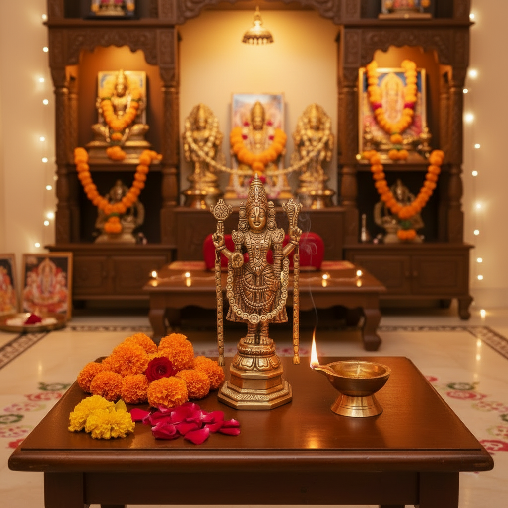 Brass Lord Venkateswara (Balaji) Idol: Embodiment of Prosperity and Grace