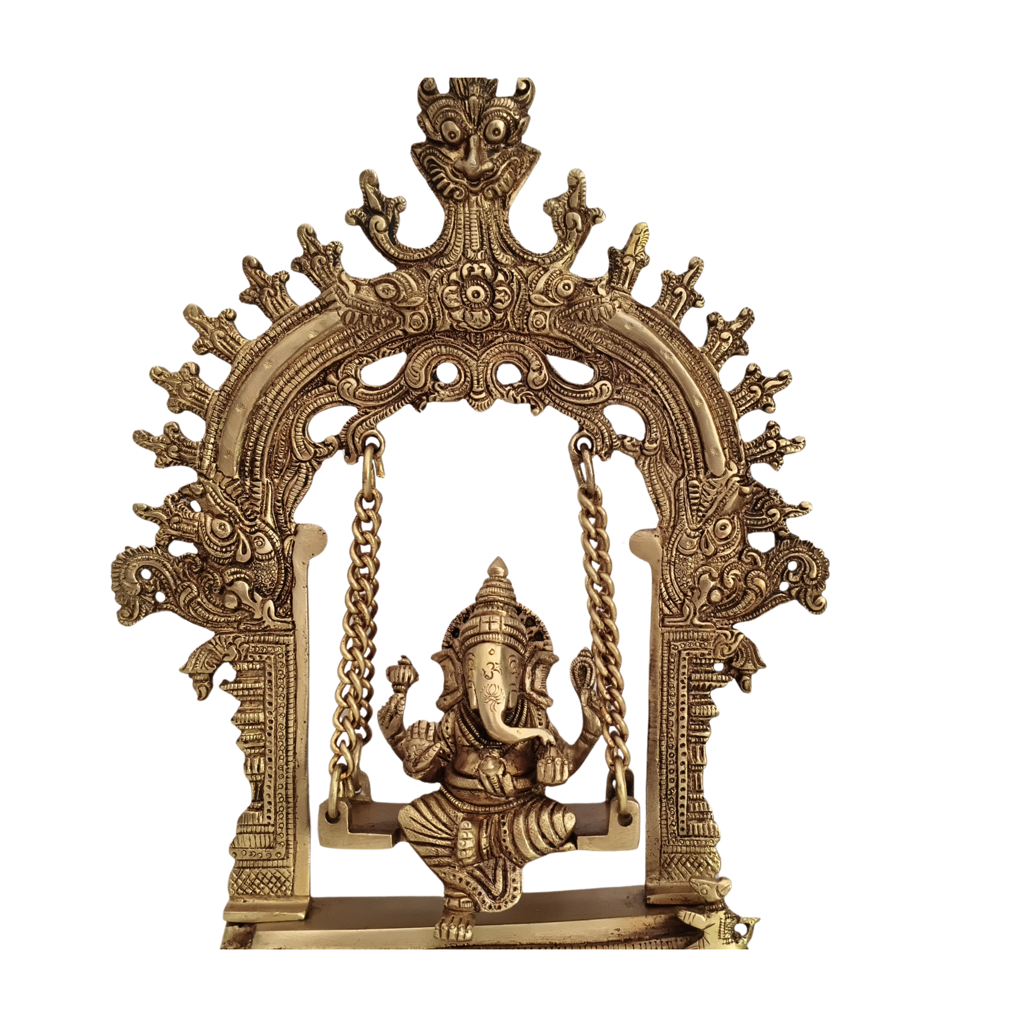 Unique Brass Lord Ganesha on Swing (Jhula): Idol of Joy, Playfulness, and Auspiciousness