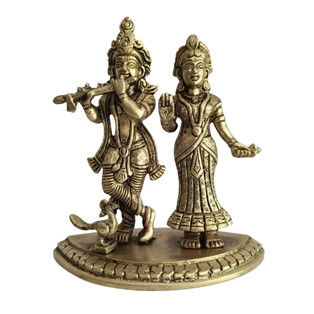 Brass Radha Krishna Idol with Flute – Embodiment of Eternal Love and Divine Bliss   Brass Ware