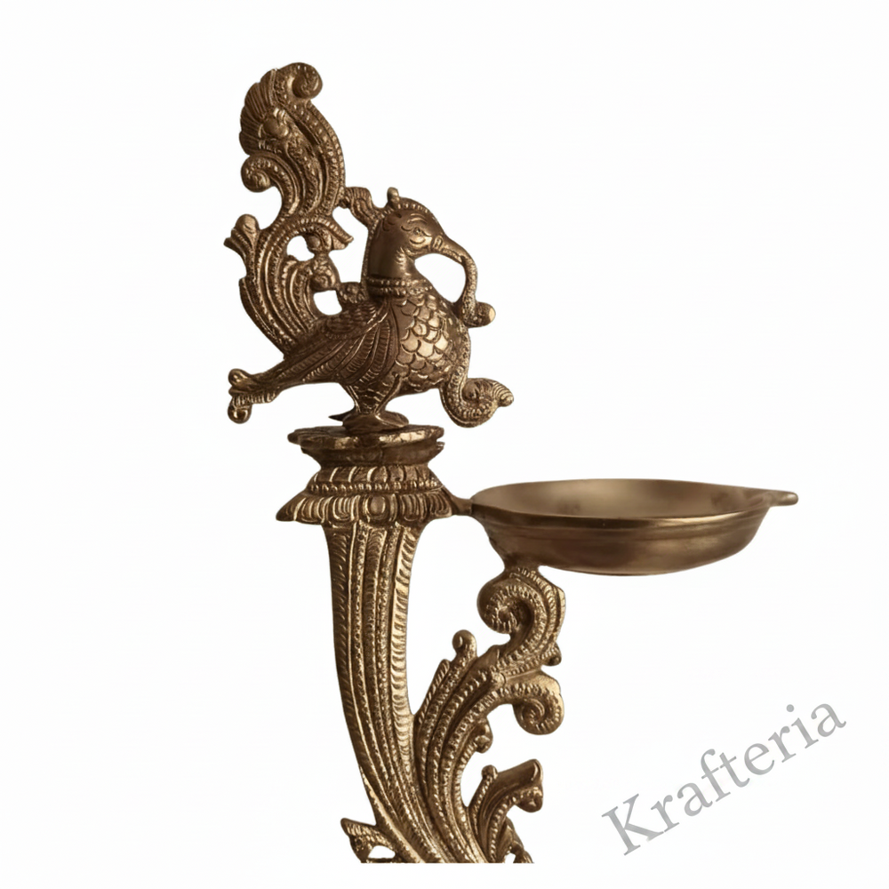 Traditional Hanging Peacock Oil Lamp for Home Temple & Festive Decor   Brass Artwork