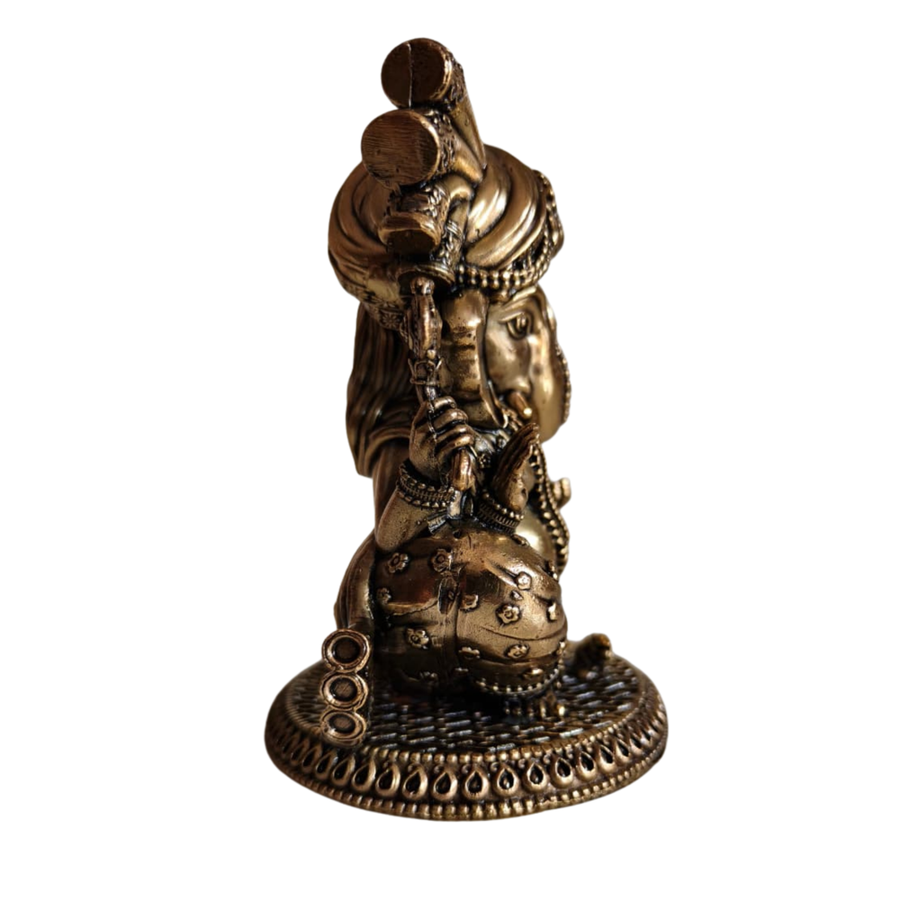 Brass Pagdi Ganesha Statue - Seated Lord Ganpati with Traditional Turban   Brass Artwork