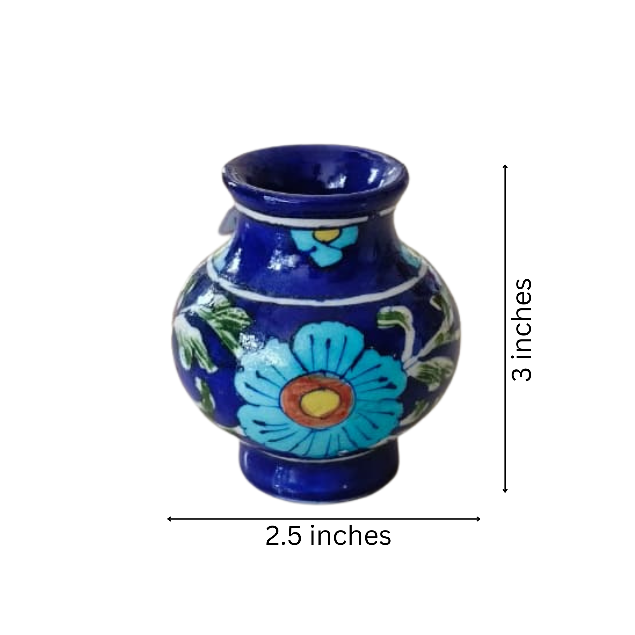 Charming Blue Pottery Mini Vase | Hand-Painted Large Blue Floral